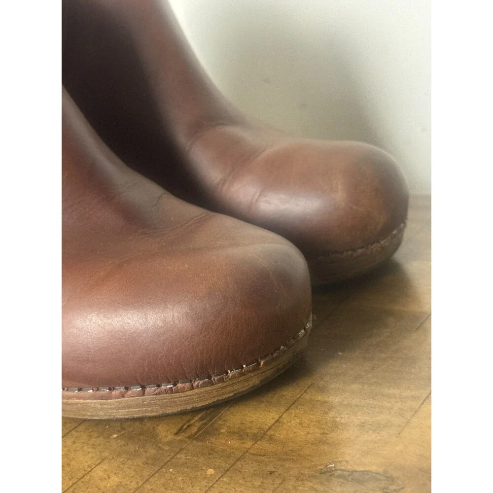 Dansko Women’s 38 Brown Leather Ankle Boots Booties Chunky Heel Comfort